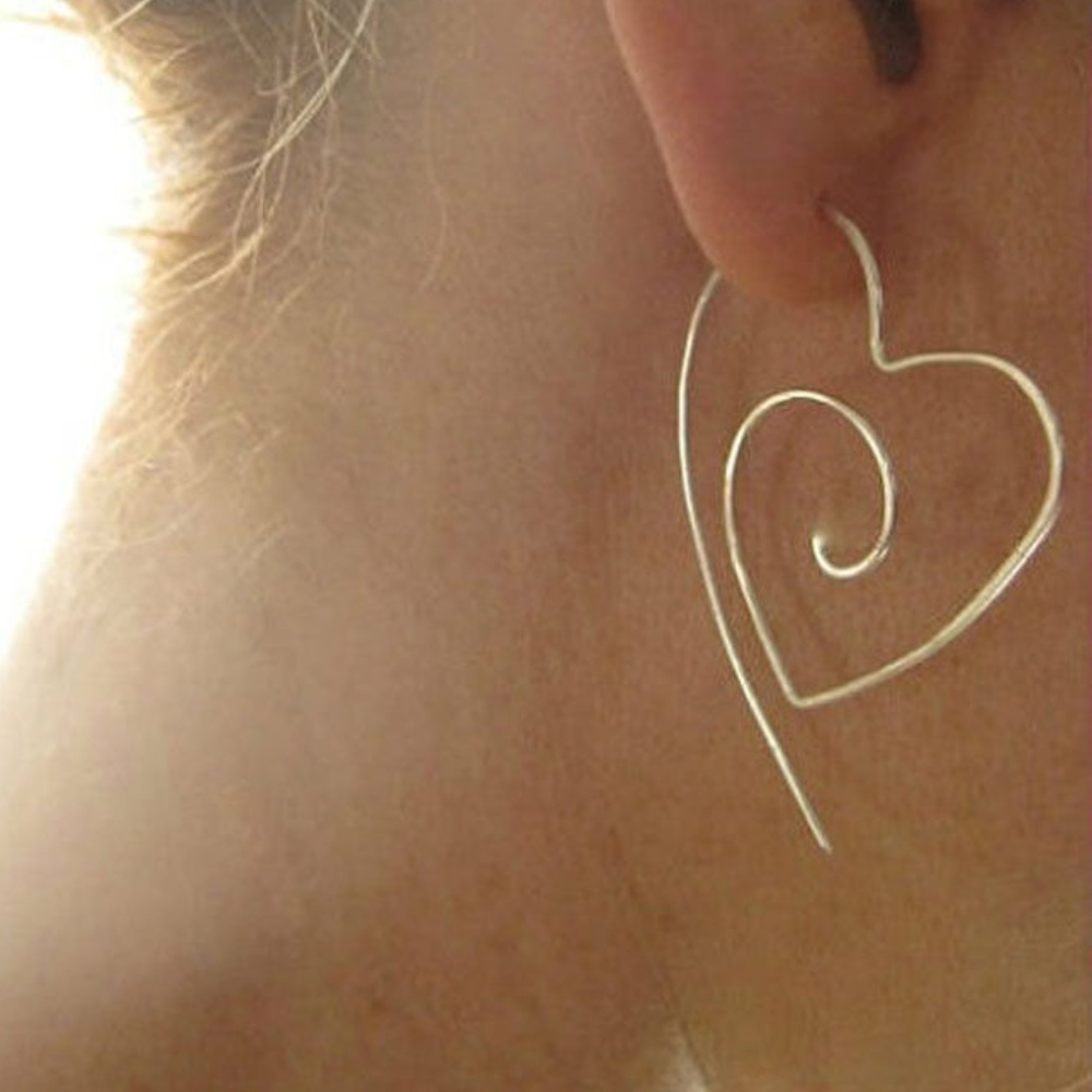 Heart Gold Black or Silver Wire Hoop Earrings
